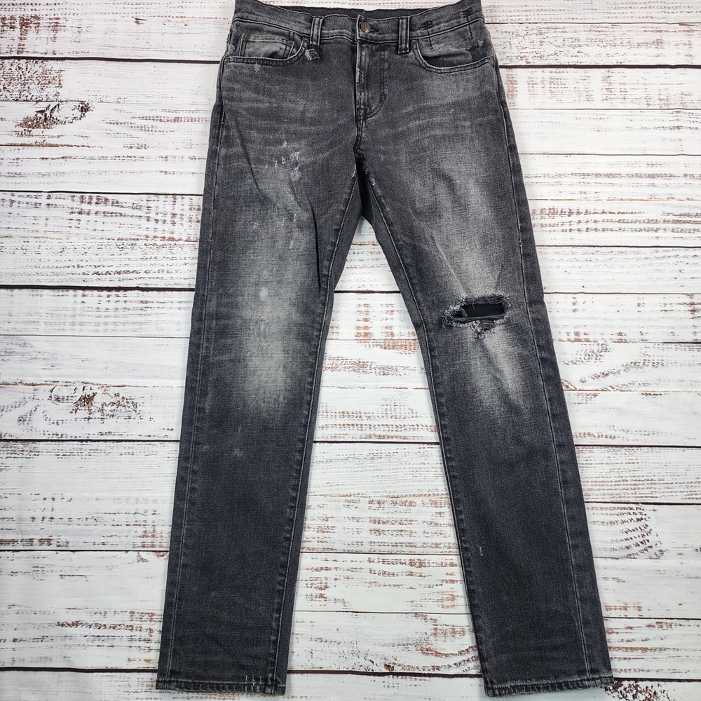 R13‎ Brandom Slim Jeans Mens 30 Hyder Black w Rips Distressed Luxury Denim 86559